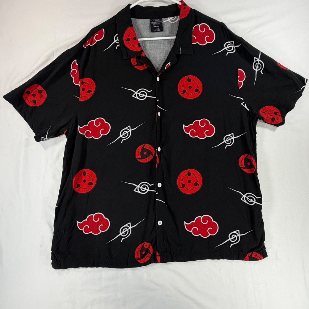 Naruto Shippuden Akatsuki Cloud Sharingan Rayon Button Down Shirt Mens XL Black